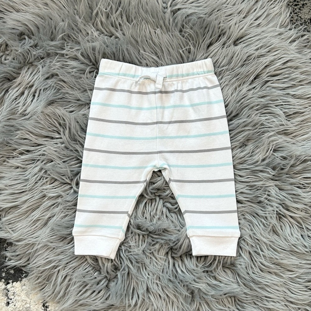 Janie and Jack Baby Knit Pants 0-3 Months White Mint Grey Stripe‎ Cotton NWT